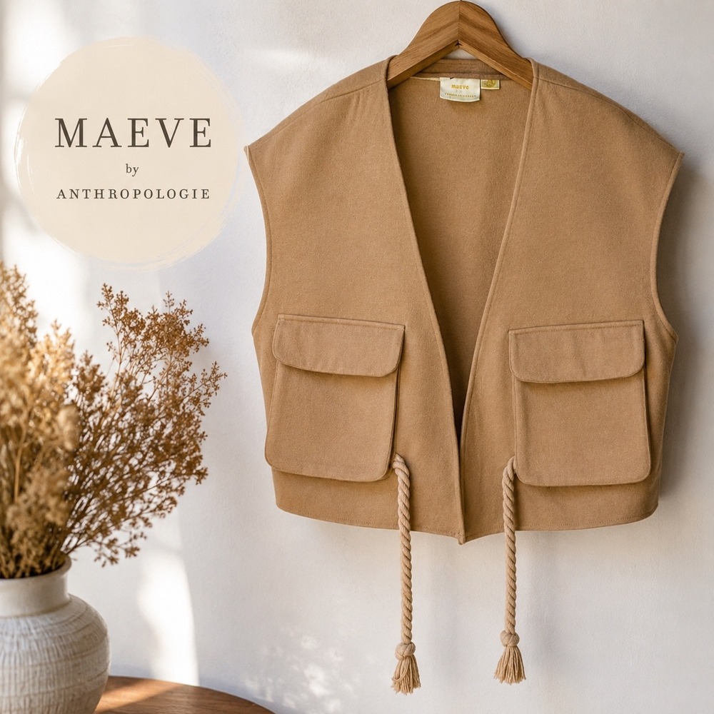 Maeve Anthropologie Camel Tan Cropped Utility Vest Rope Tassel One Size BB015